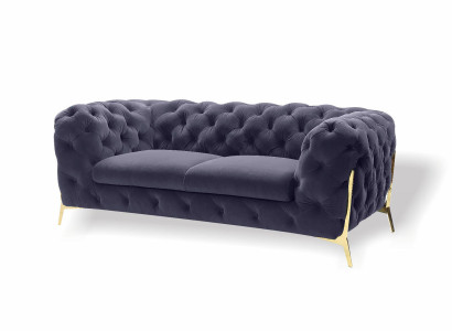 Chesterfield Velvet Designer Sofa 2 Seater Couch Textile Velvet Suite Gold Legs